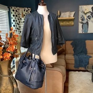 Cole Haan Blue Leather Jacket and Bag!!!! EUC!!!